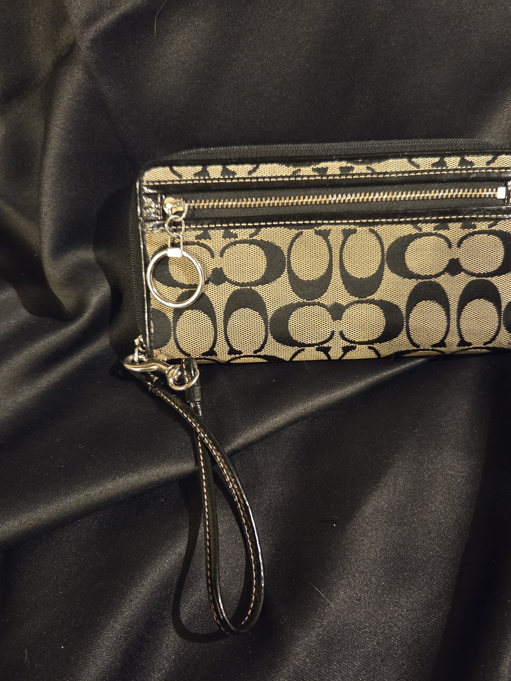 Coach Black and Tan Signature Wristlet